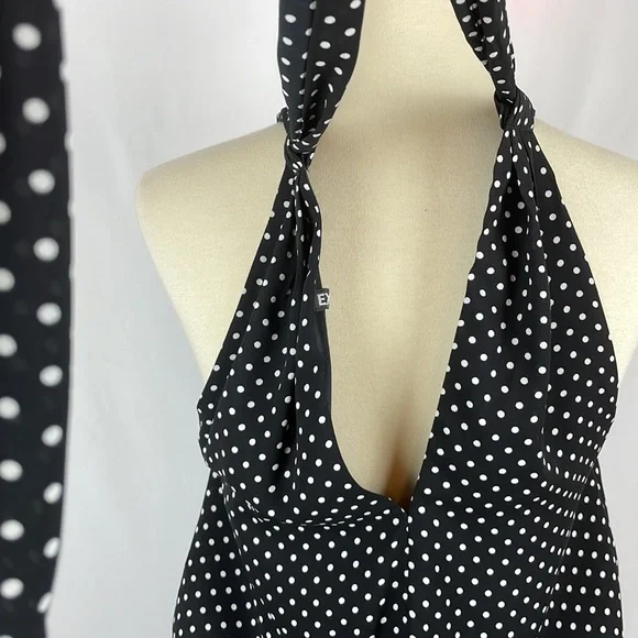 Express Black w/White Polka Dot Blousy Halter Dress w/Keyholes - Size Small - Picture 12 of 16
